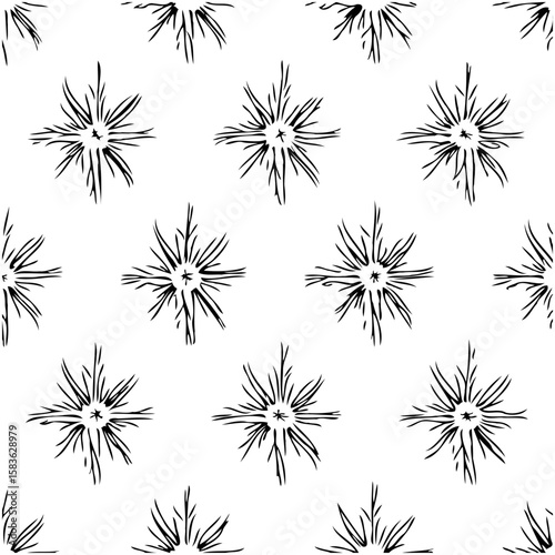 Wallpaper Mural Abstract floral pattern with spiky blossoms, hand drawn in black and white Torontodigital.ca