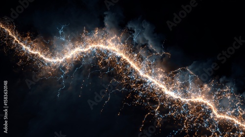 Bright and Dynamic Lightning Strikes Illuminating Dark Sky with Electric Energy and Intense Brightness