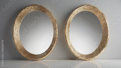 Two oval mirrors on grey background