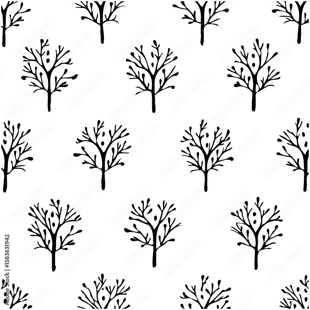 Obraz premium Seamless pattern with trees, nature background, vector illustration design