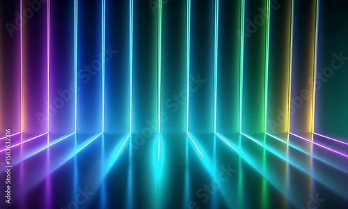 Illuminating Vertical Lines Glowing in Neon Colors Abstract Background