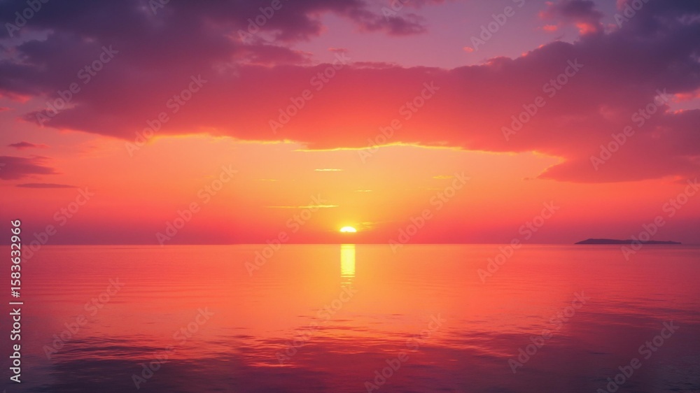 Obraz premium Vibrant sunset over calm expansive ocean water