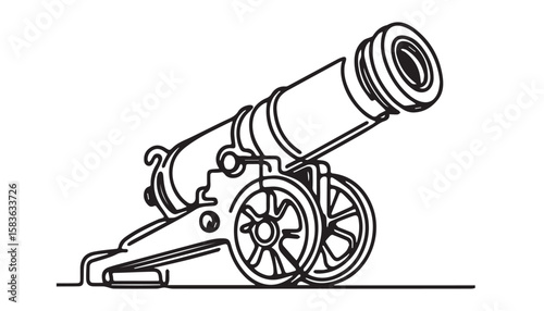 Continuous one single minimal line drawing cannon gun