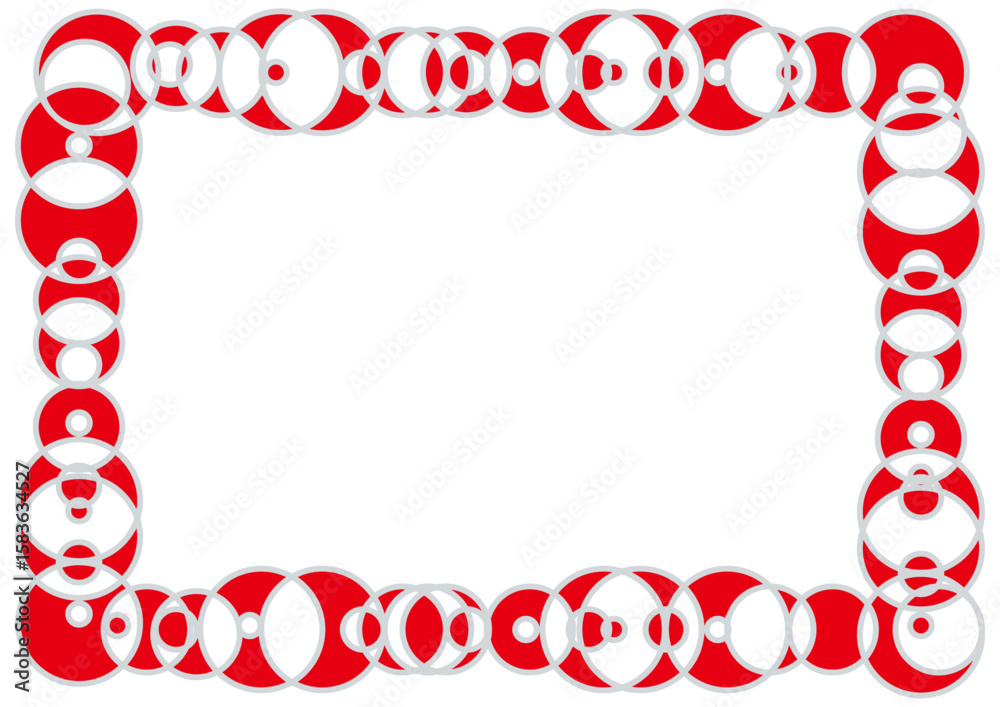 Obraz premium 丸と円で作られた綺麗なフレーム・模様の中の白は透過・赤とグレー２色・幾何学模様