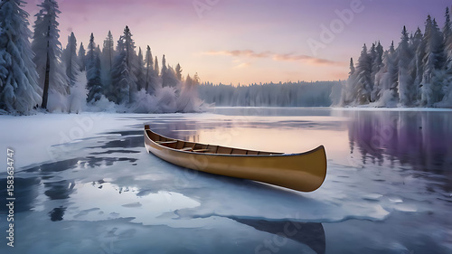 A Solitary Canoe on a Frozen Winter Lake, 4k