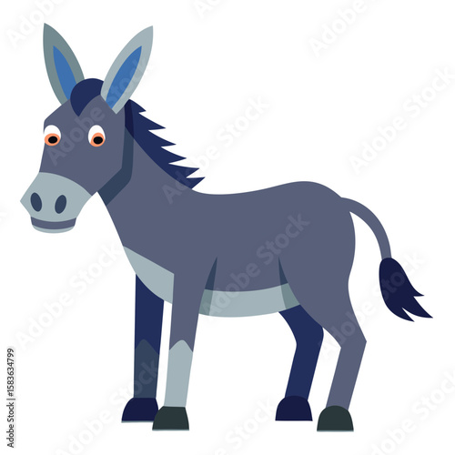 Cute cartoon donkey standing and looking to the side isolated on white background