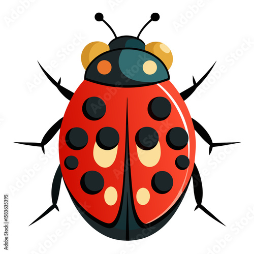 Cute cartoon ladybug insect with black spots isolated on white background
