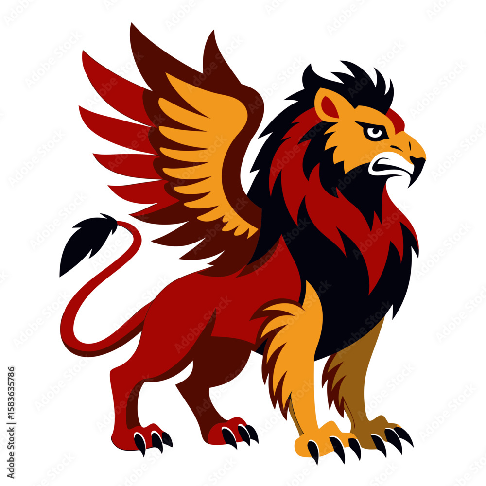 Fototapeta premium Stylized griffin with wings lion body and eagle head isolated on white background