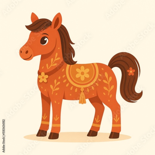 Hand drawn horse illustrations, Chinese zodiac year of the horse, cute pony character, animals for print, sticker, card, New year 2026
