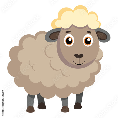 Cute cartoon sheep with fluffy wool isolated on white background
