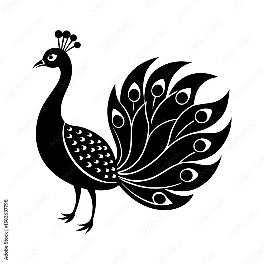 Fototapeta premium peacock with vibrant tail vector art silhouette