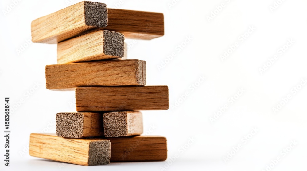 Jenga tower blocks tilting close-up in a studio setting wooden game dynamics conceptual tension and balance Jenga tower blocks tilting close-up in a studio setting wooden game dynamics conceptual tension and balance