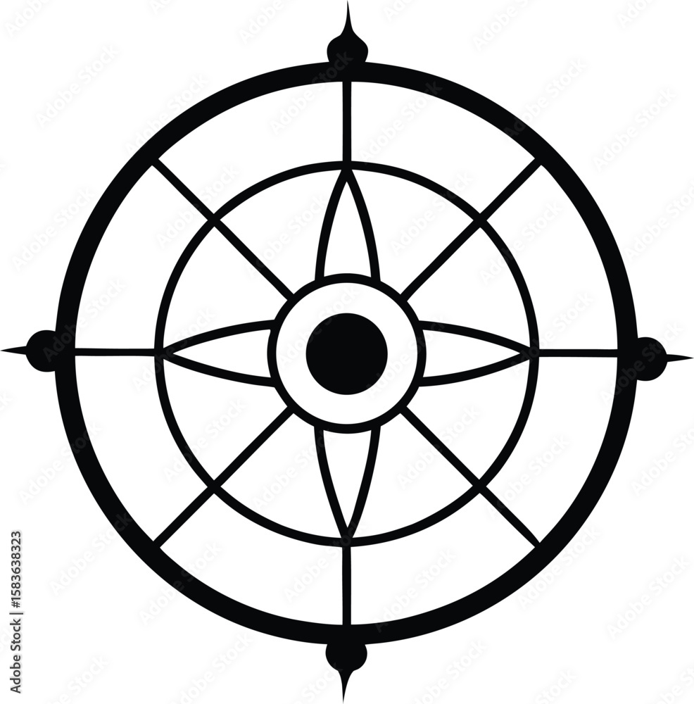 Obraz premium Ancient Astrolabe Wheel Fused with Crescent Veins