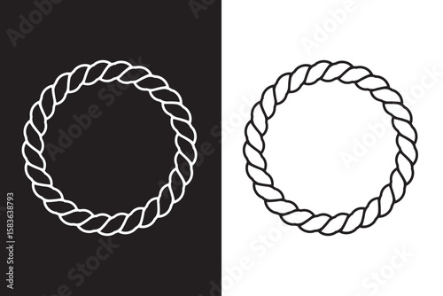 Two twisted rope circles in white and black isolated on white background circular rope brown rope