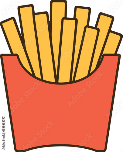 Delicious french fries in a red container food illustration