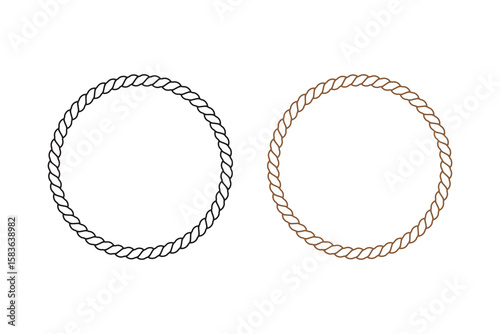 Circle woven rope frames collection. Glyph illustration of knot borders. An elegant oval-shaped rope frame with twisted fibers, giving a rustic, nautical vibe perfect for accentuating photos, art.