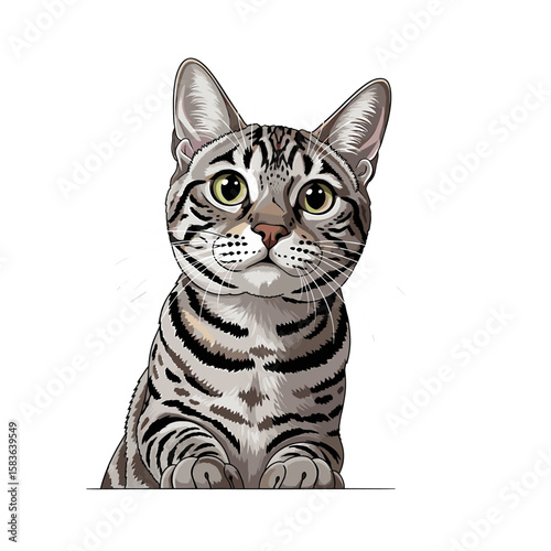 Close-up digital illustration of a tabby cat, looking directly at the viewer.