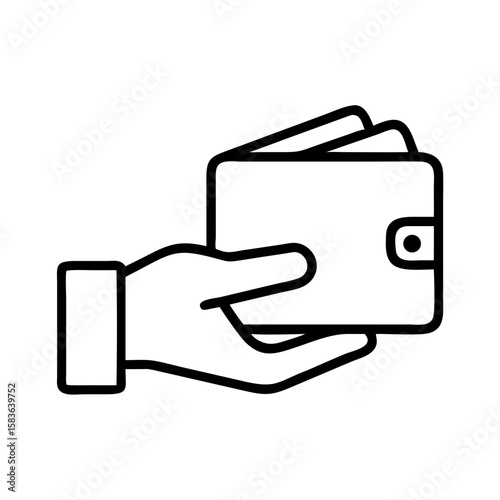 Hand holding a wallet in minimalist line art style concept of icon  