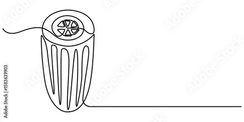 Continuous one line drawing of cucumber with slices, depicting cool freshness and hydration, line art style vector illustration. 