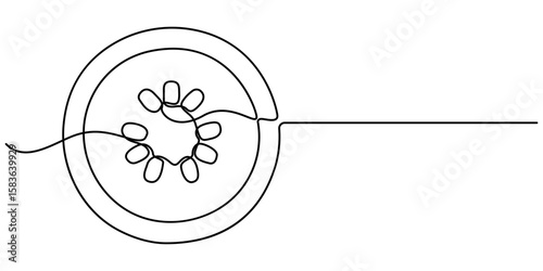 Continuous one line drawing of cucumber with slices, depicting cool freshness and hydration, line art style vector illustration. 