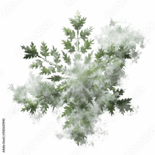 Abstract Watercolor Painting of Green Foliage, Herbal Plant, Botanical Illustration