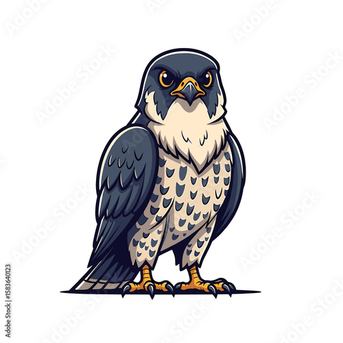 Cartoon illustration of a falcon standing upright with a stern expression.