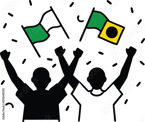 Brazilian Football Fans Celebrating with Flags and Flares