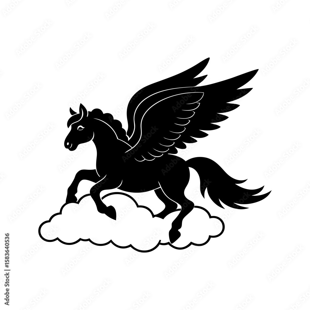 Fototapeta premium pegasus flying through clouds vector art silhouette
