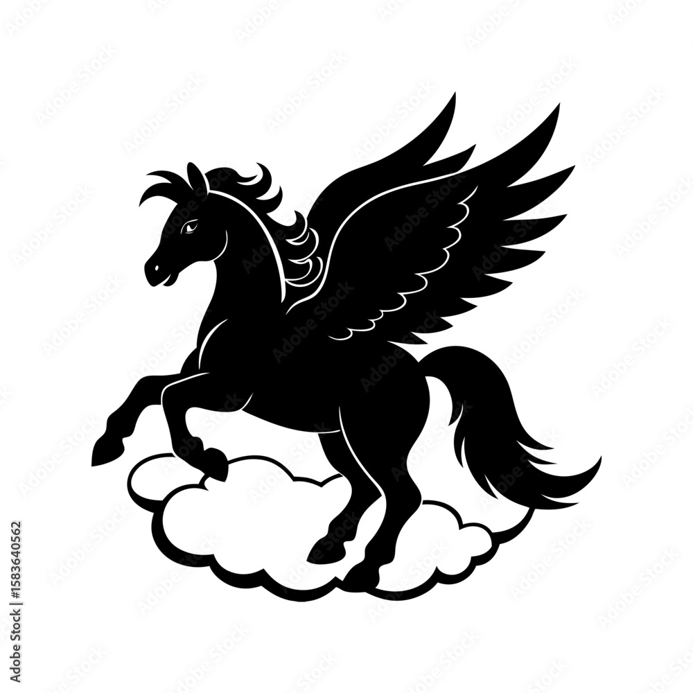Fototapeta premium pegasus flying through clouds vector art silhouette