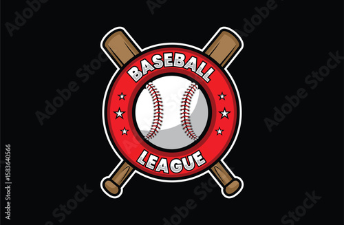 Baseball League Emblema with Crossed Bats Vector 