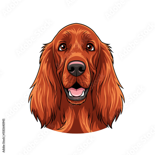 Cheerful Irish Setter portrait, rich red coat, expressive eyes, happy dog.