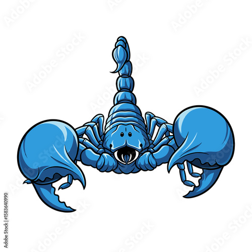 A stylized blue scorpion with large pincers and a raised tail, isolated.