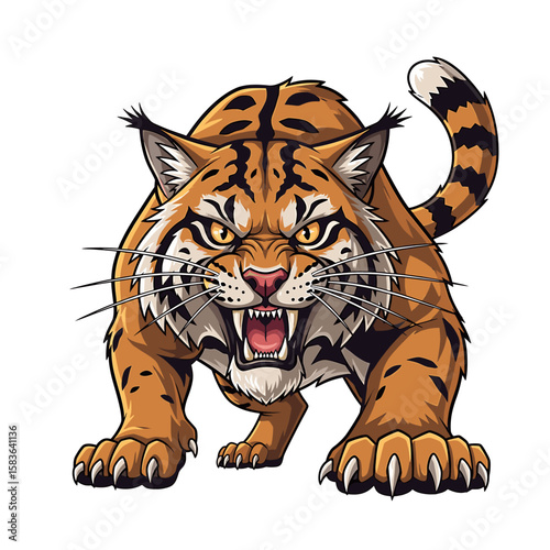 A stylized illustration of a bobcat, showcasing a fierce and determined stance.