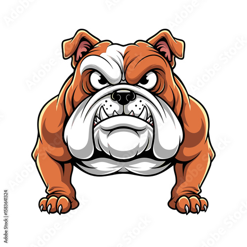 Cartoon illustration of an angry bulldog with a furrowed brow, bared teeth, and a determined expression.