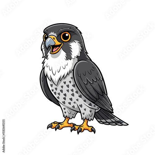 Cartoon illustration of a peregrine falcon, depicted in a friendly pose.
