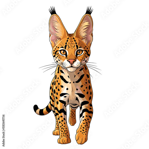 Cartoon illustration of a caracal, a wild cat, facing forward.