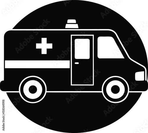 Emergency medical vehicle symbol for healthcare services silhouette