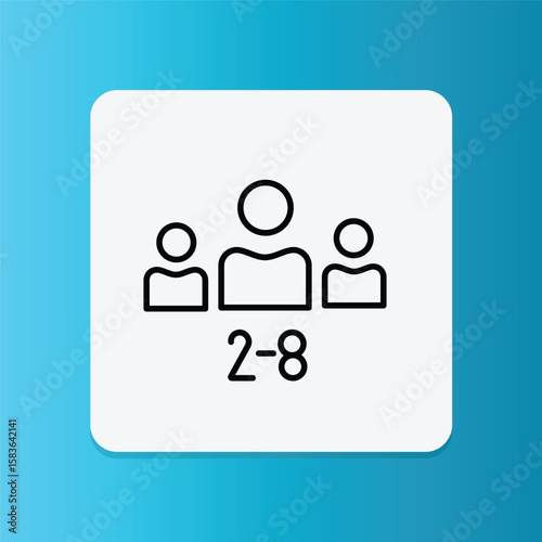 Icon showing 2–8 players, indicating multiplayer compatibility in board games.