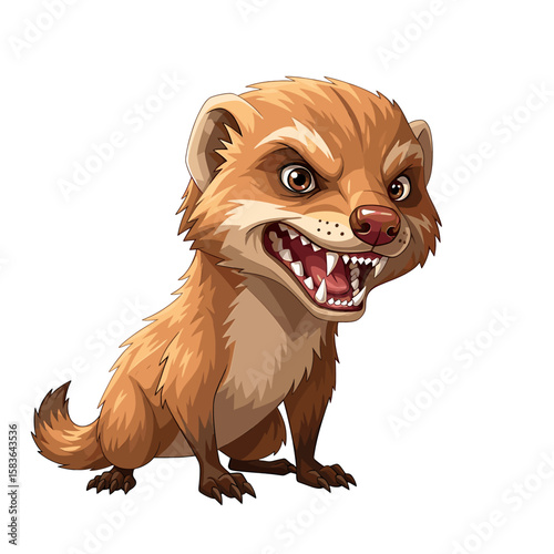 Cartoon illustration of a ferocious-looking weasel, mouth agape in a menacing expression.