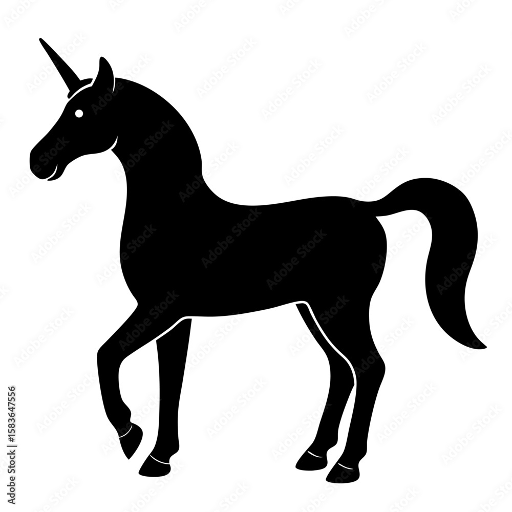 Obraz premium Elegant unicorn silhouette with a raised foreleg isolated on white background
