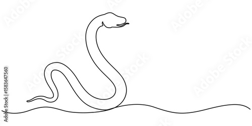 Snake one line continuous. Hand drawn vector art, Single line snake concept. Line art, outline, banner in minimalism style, Vector illustration on white background, Snake, symbol of the year in vector