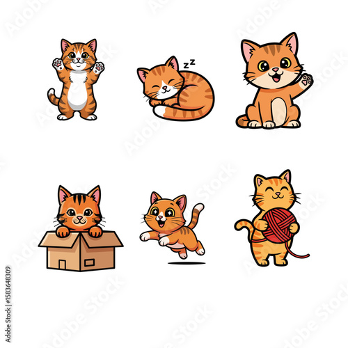 Cute Cartoon Cat Vector Set for Kids and Pets Theme