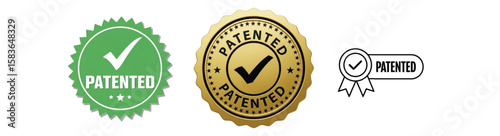 Patented Badge Icons Collection – Certified Seal, Official Approval, Vector Design Set