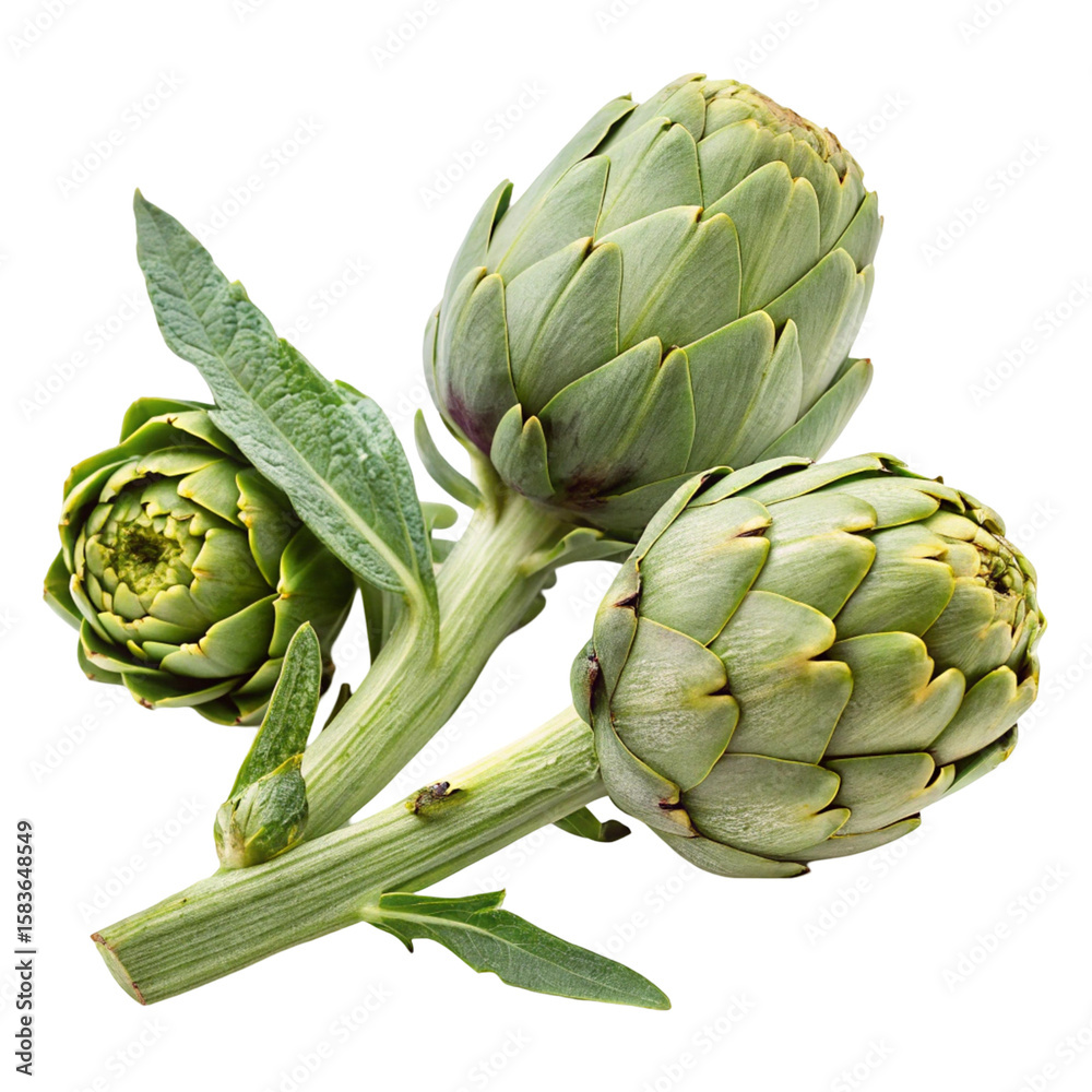 Fototapeta premium Fresh artichoke set isolated on transparent background