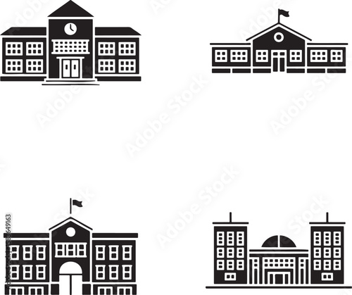 Set of School building silhouette vector illustration isolated On Transparent Background