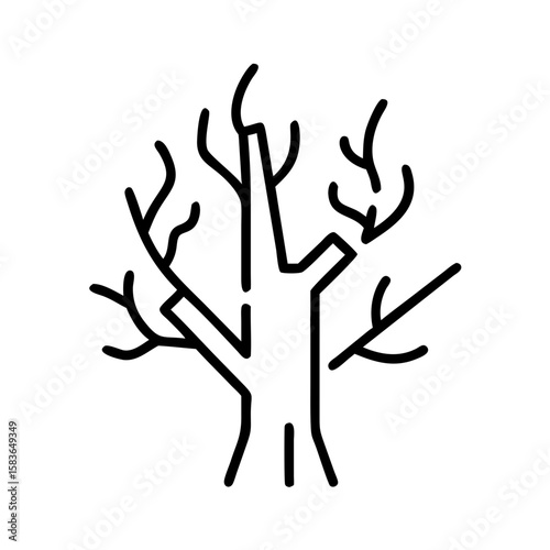 Scorched tree illustration in minimalistic style with black outline  