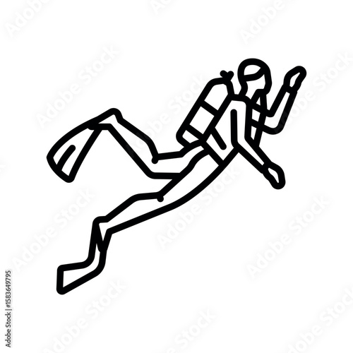 Scuba diver black line icon for digital and print projects.
