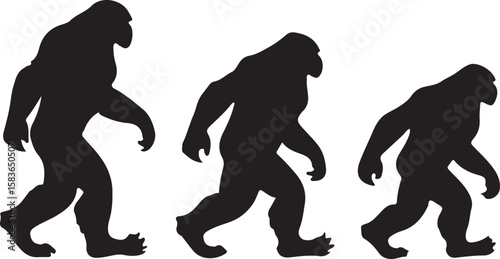Bigfoot evolution silhouettes walking apeman