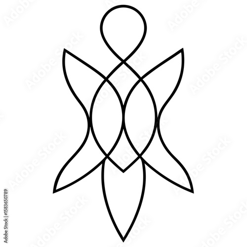 Line art illustration of a shapeshifter transforming between different forms isolated on white background