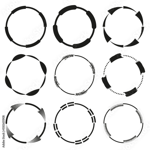 Vector frames collection. Brush stroke circles. Grunge decorative elements. Round black contours.
